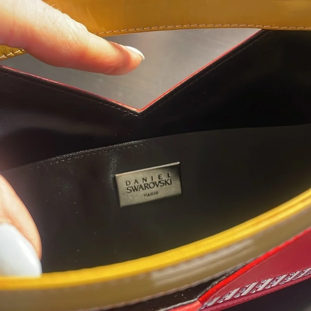 NEW Daniel Swarovski Crystal embellished calfskin leather clutch. Vintage, rare